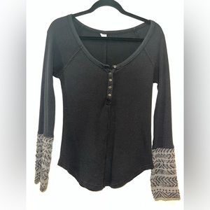 Free People Waffle Long Sleeve Navy M